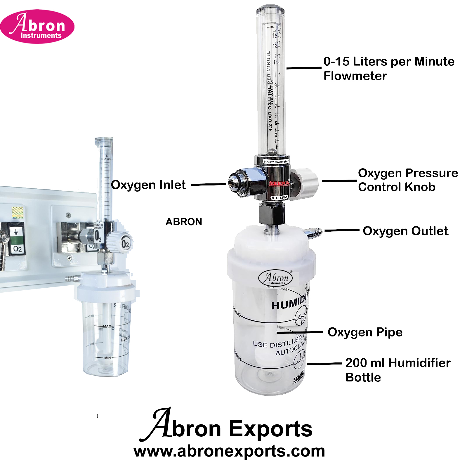 Medical Oxygen gas Flowmeter And Humidifier For Hospital Clinic Home Use for cylinder Abron ABM-1123HU 